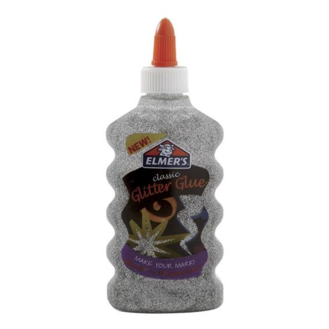 Elmer's Pegamento lavable con purpurina, botellas de 170 ml, 3 unidades, Negro/Dorado/Plata