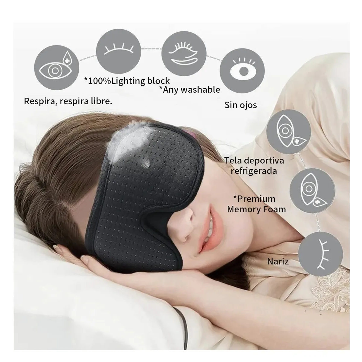 Antifaz 3d Para Dormir Ajustable Respirable + Tapones Oidos