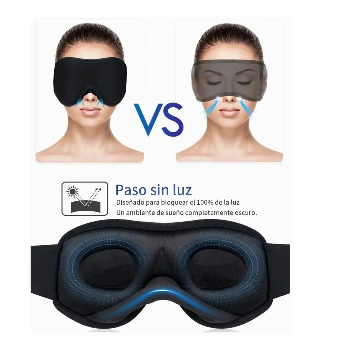 Antifaz 3d Para Dormir Ajustable Respirable + Tapones Oidos