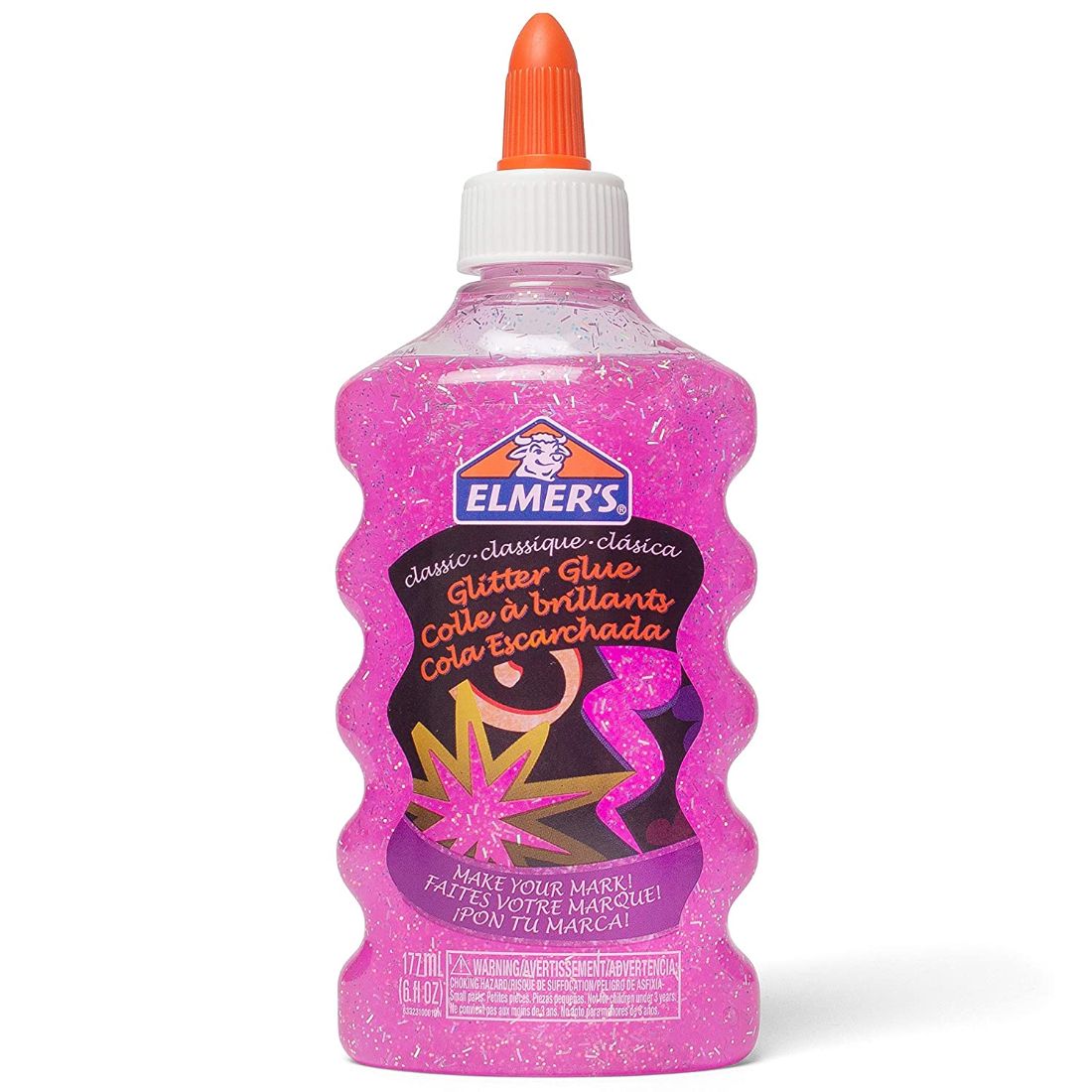 Elmer's Pegamento lavable con purpurina, botellas de 170 ml, 3 unidades, Verde/Rosa/Amarillo