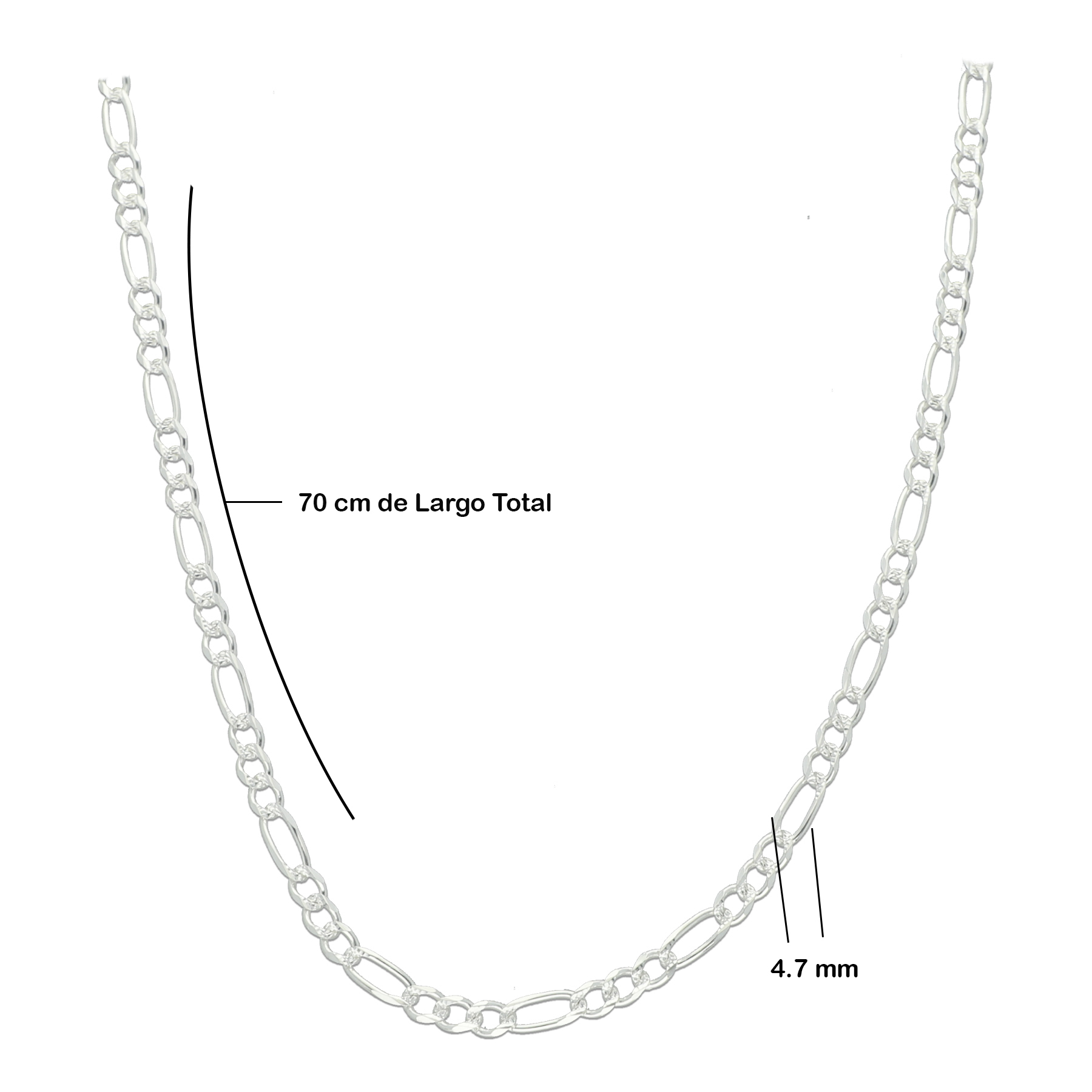 Cadena Gruesa Hombre 70 Cms X 5 Mm Fígaro 3 Por 1 Plata .925