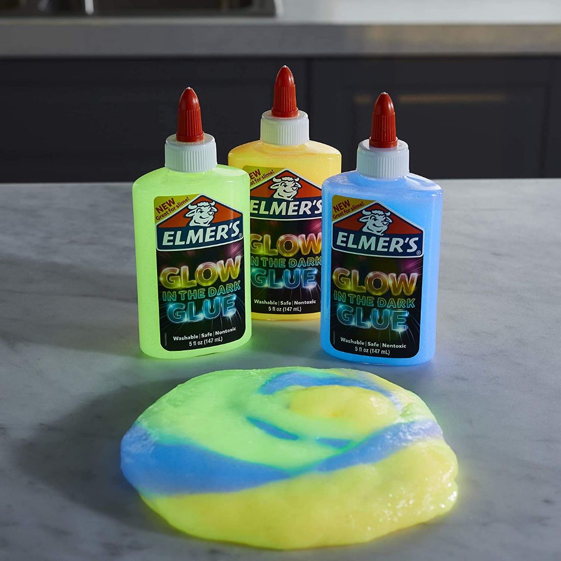 Elmers - Pegamento líquido que brilla en la oscuridad, lavable, natural, 5 onzas, ideal para hacer limo 