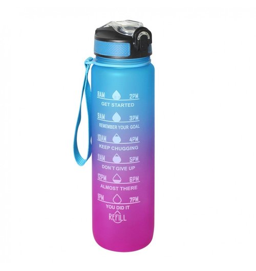 Botella de agua de 1 litro para deporte motivacional, botellas a