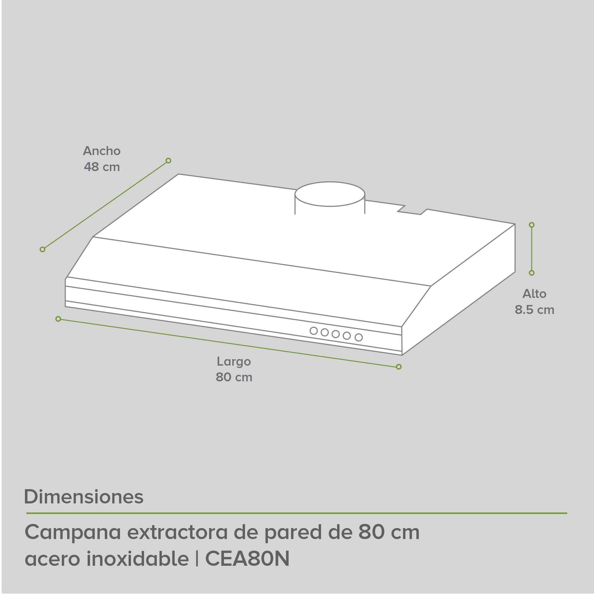 Campana Extractora Purificadora De Pared 80 cm Avera CEA80N