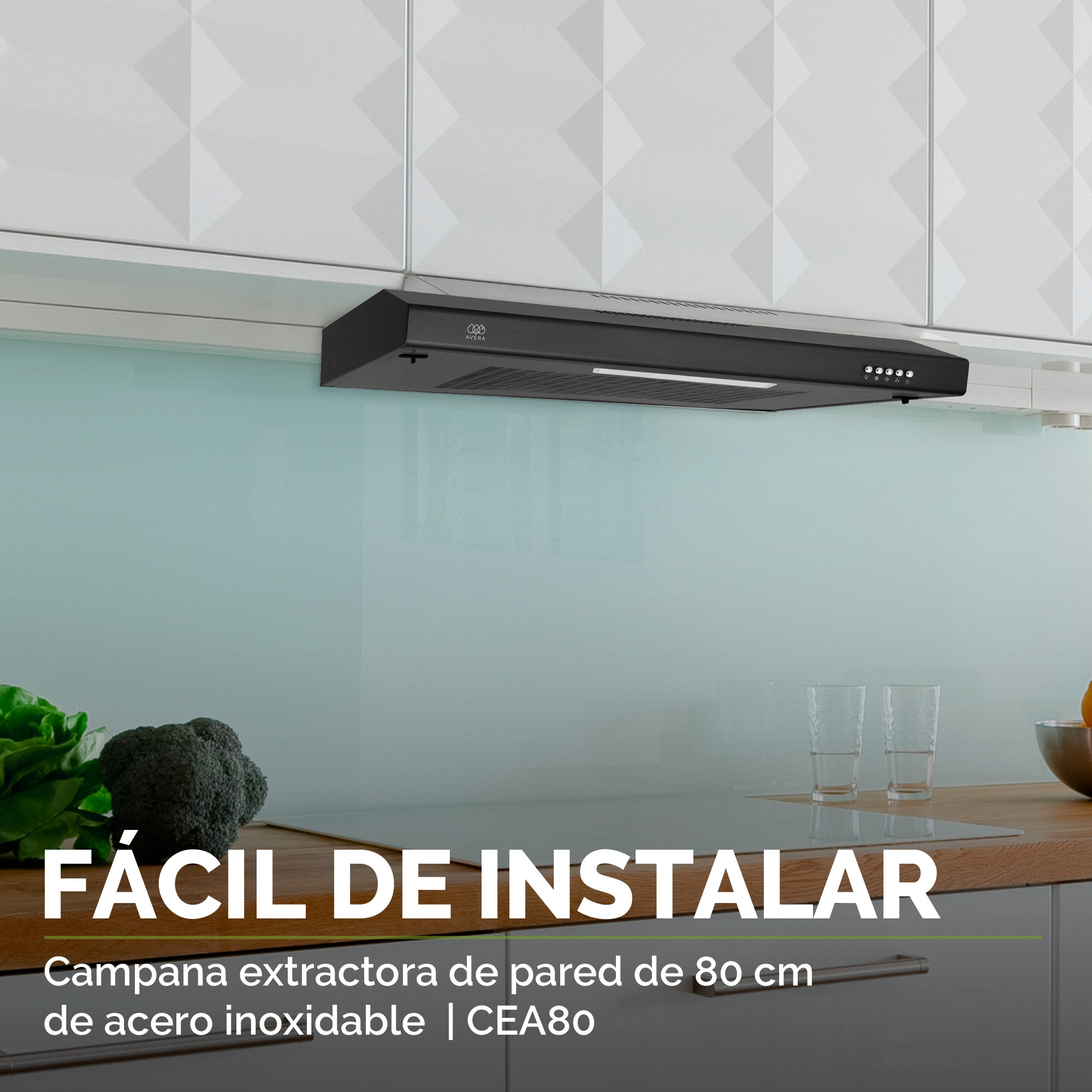 Campana Extractora Purificadora De Pared 80 cm Avera CEA80N