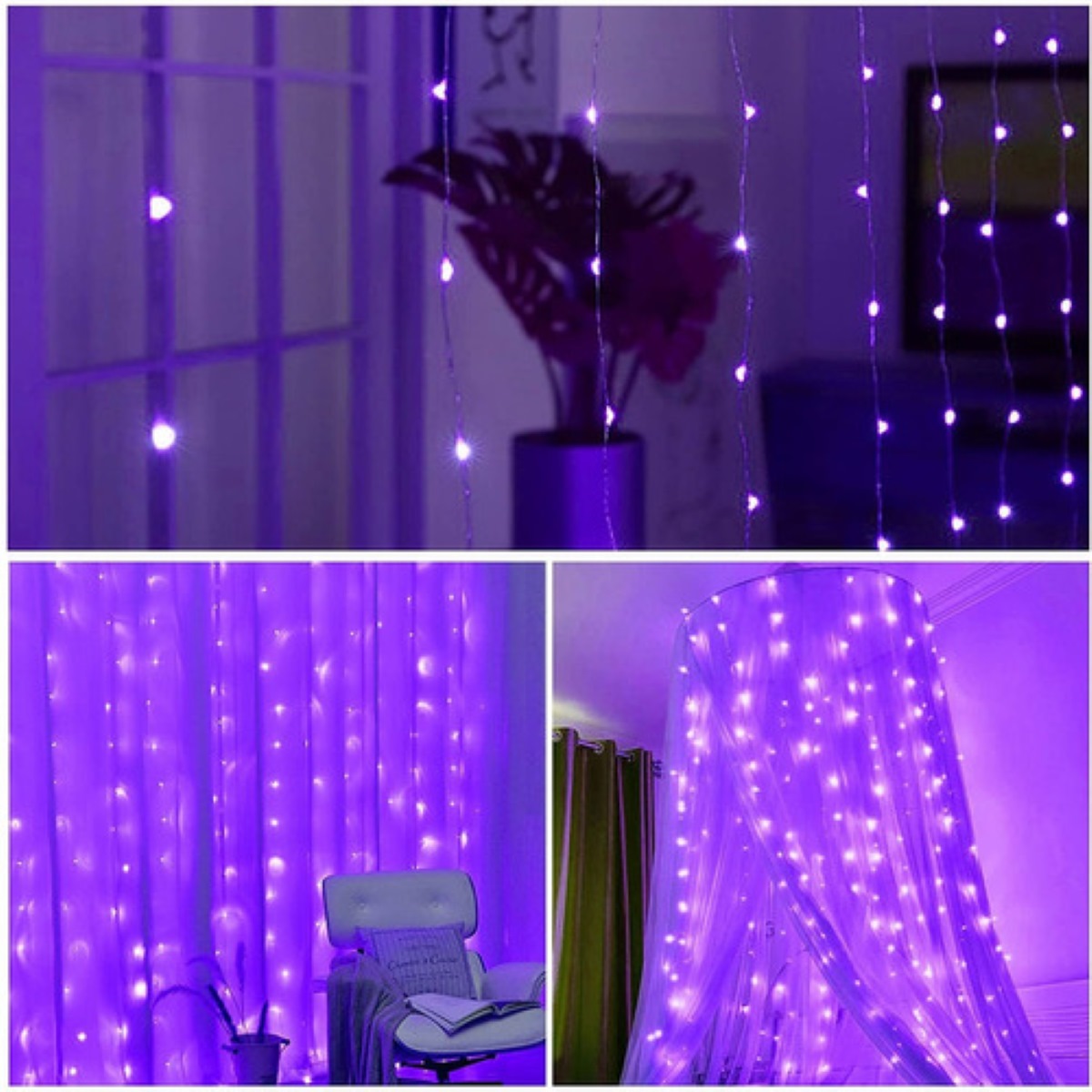 Cortinas Serie de 300 Luces Led Decorativas 3x3m Violetas 