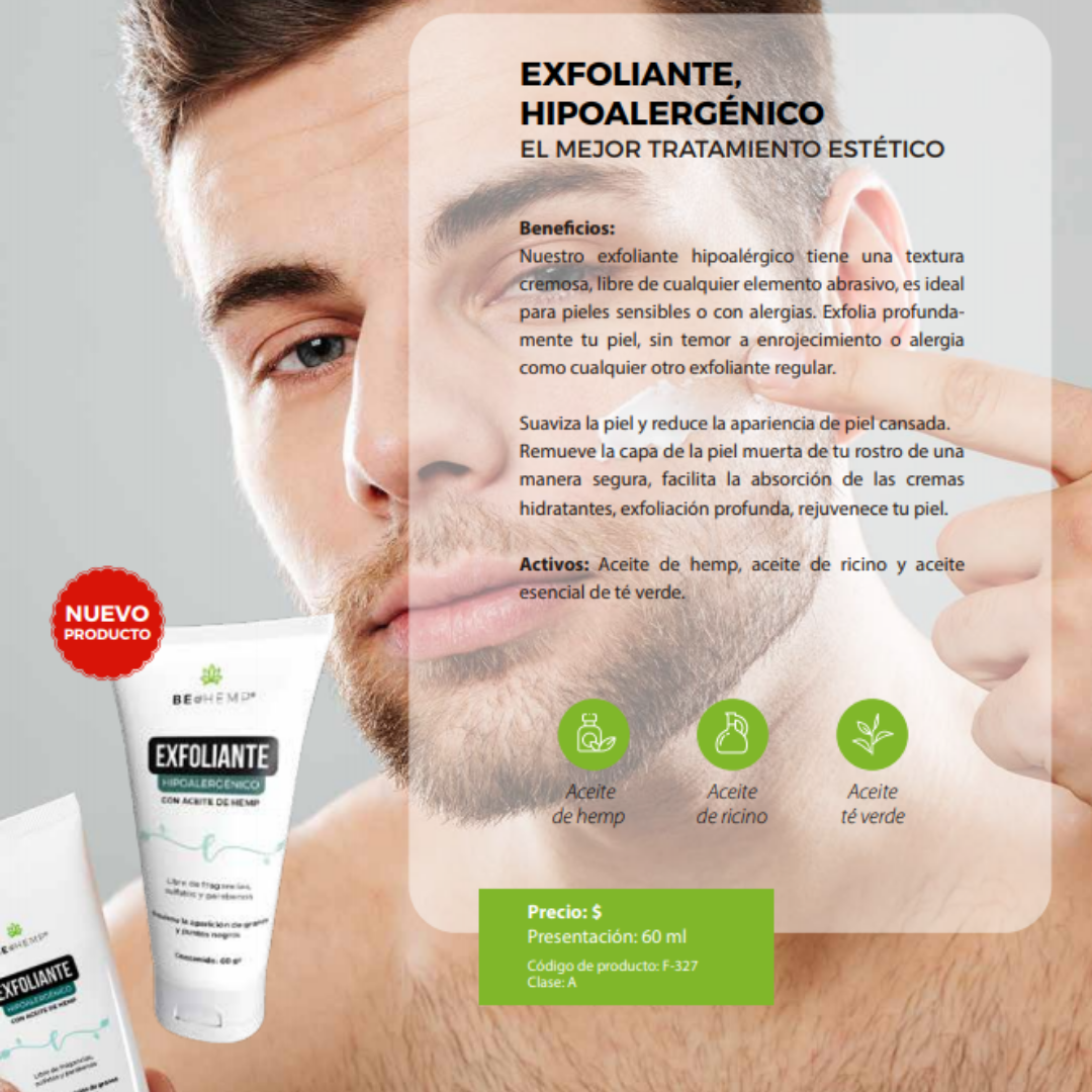 Exfoliante para piel rosácea o delicada en presentación crema 60 ml Beohemp