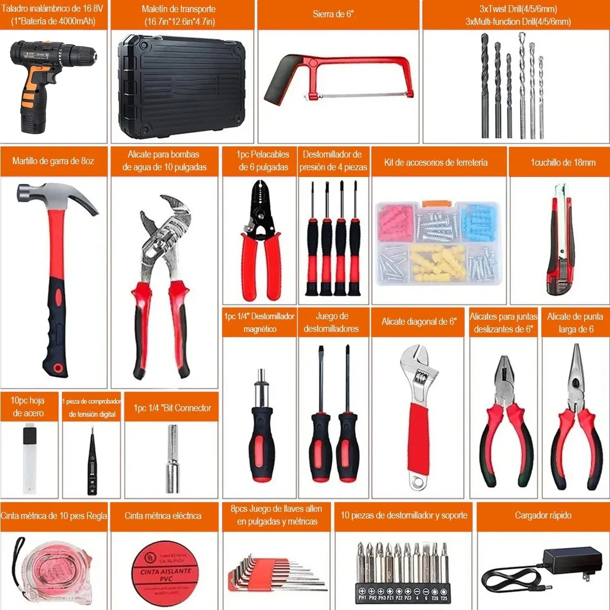 Kit De Herramientas Con Taladro Eléctrico