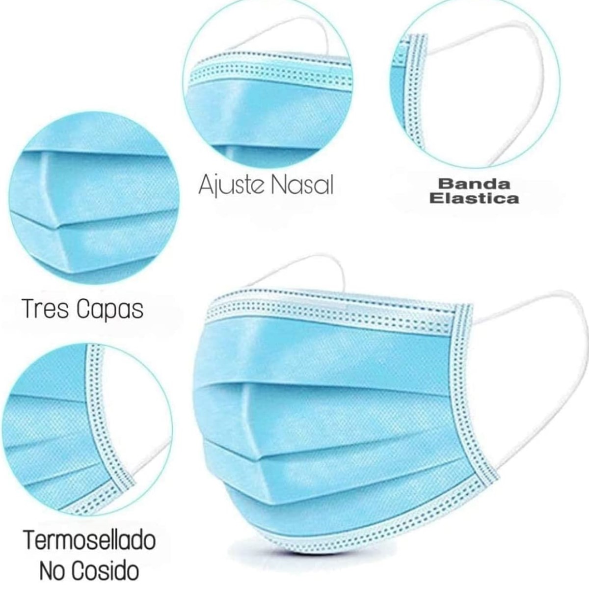 Cubrebocas Tricapa Termosellado Azul 500 Piezas Calidad Premium