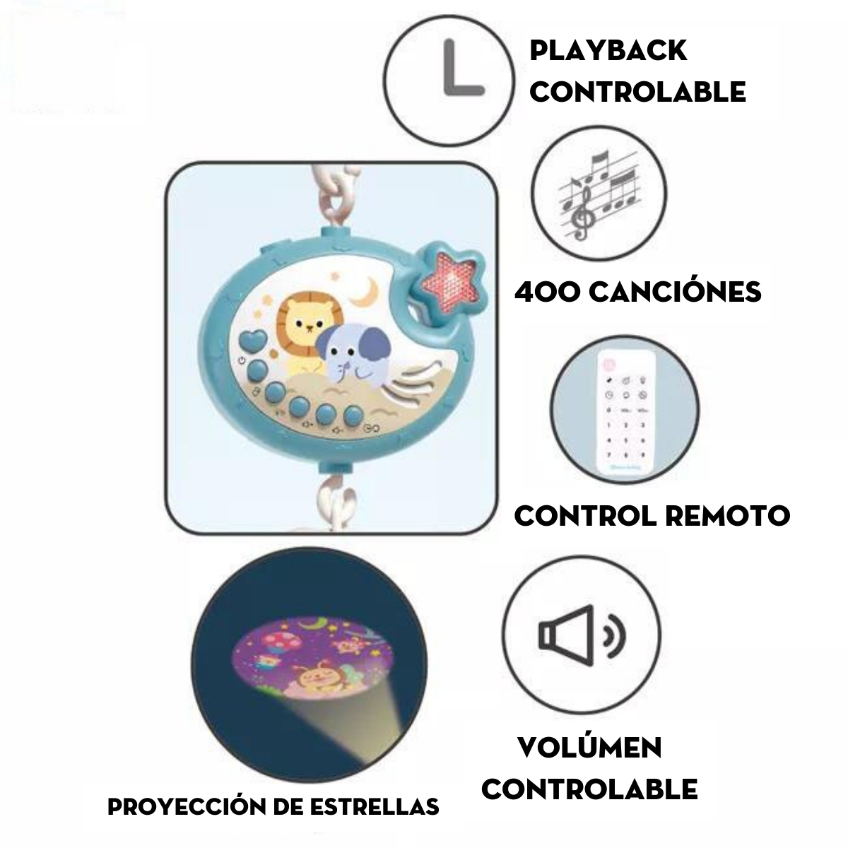 Móvil Para Cuna Con Proyector de 36 piezas "Zoo"Mima2