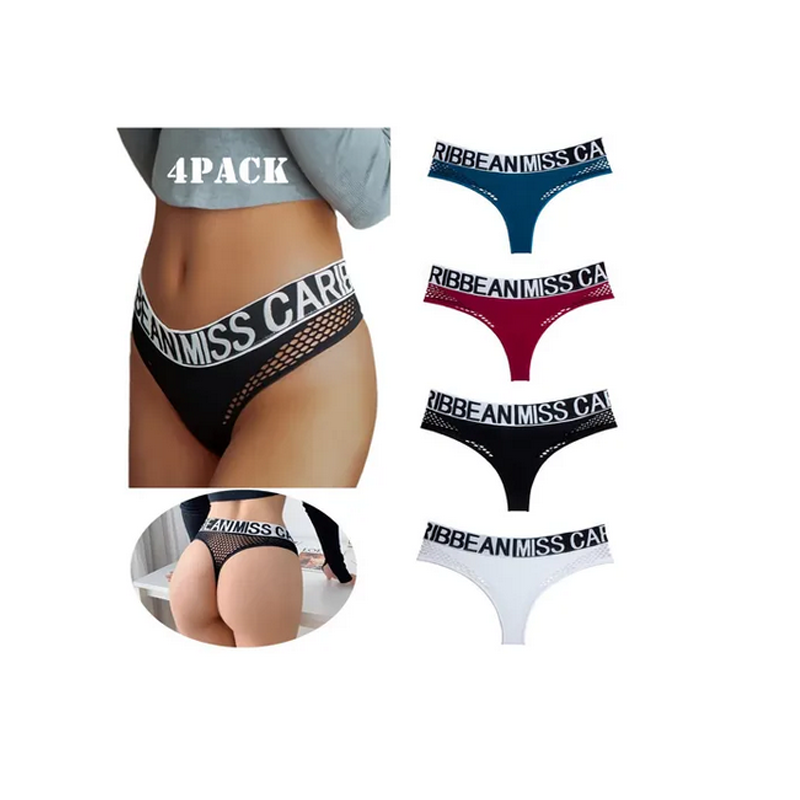 Paquete De 4 Bragas Sexy Para Mujer Tanga De Malla Con Letra