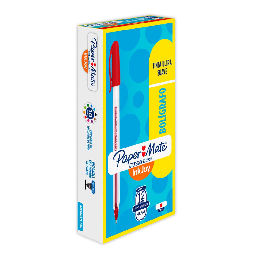 Bolígrafos Paper Mate Kilometrico InkJoy 100, Punto mediano, Tinta azul, 12 piezas