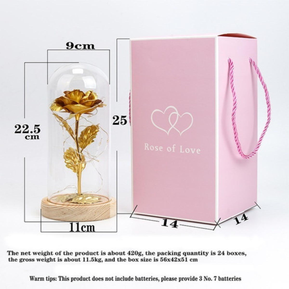 Rosa Eterna  Con Luz Botella Led