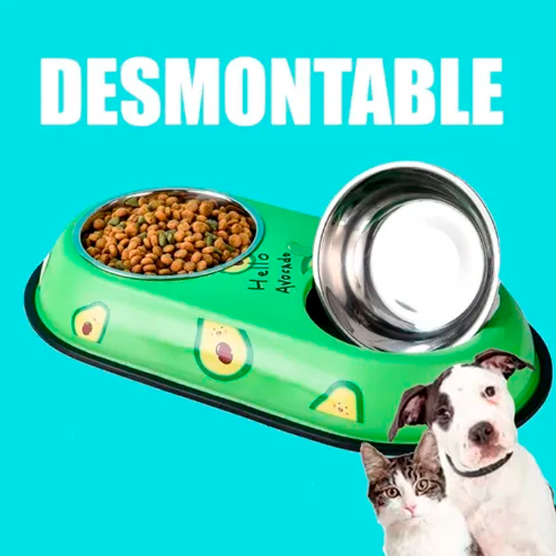 Plato De Acero Doble Figura De Aguacate Para Perro Grande