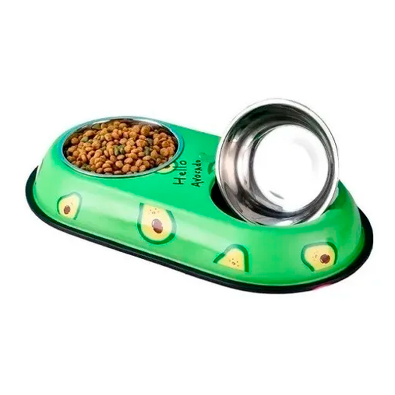 Plato De Acero Doble Figura De Aguacate Para Perro Grande