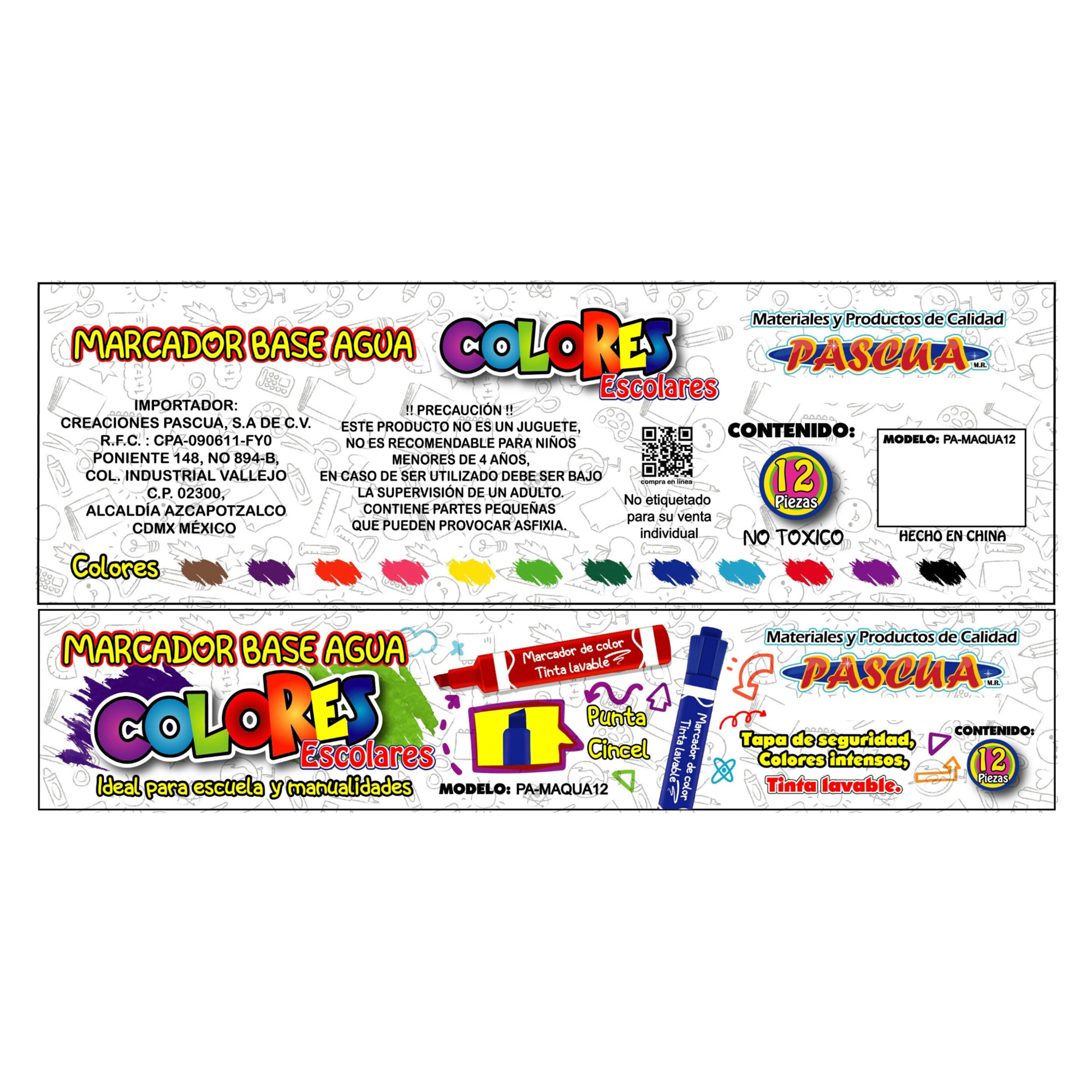 Caja12 Marcadores plumas doble punta permanente para manualidades Color varios
