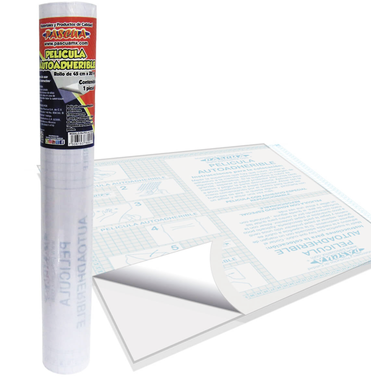 Película autoadherible para forrar útiles, transparente con 20 metros x 45 cm ancho