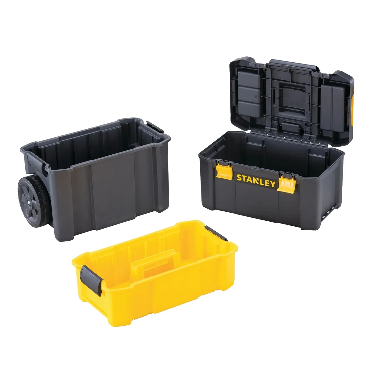 Caja de herramientas de plástico con ruedas negra