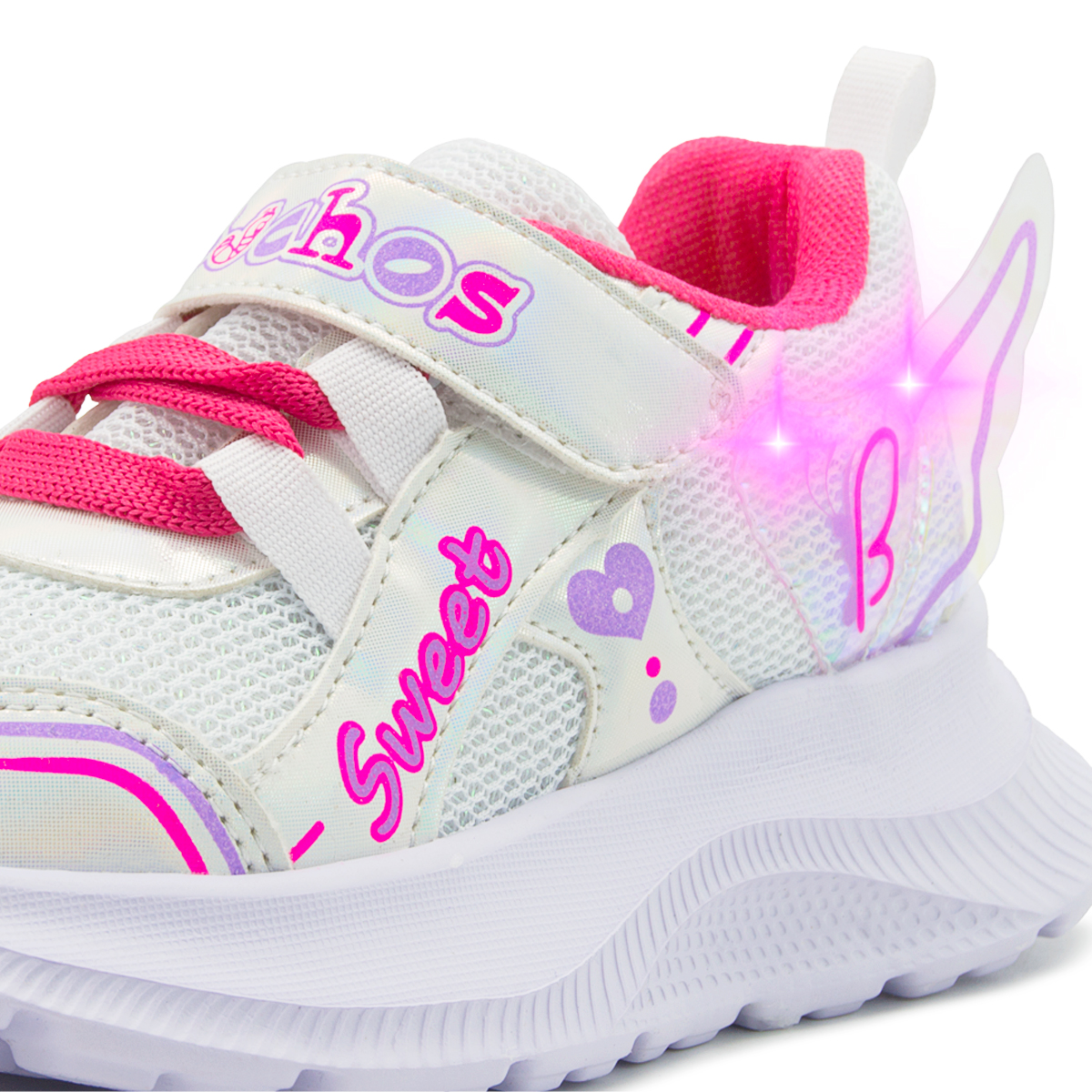 Tenis Niña Moda Luces Led De Impacto Alas Blanco/fiusha