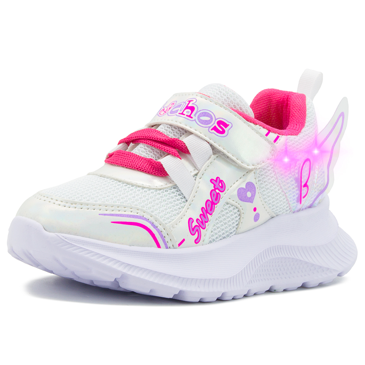 Tenis Niña Moda Luces Led De Impacto Alas Blanco/fiusha