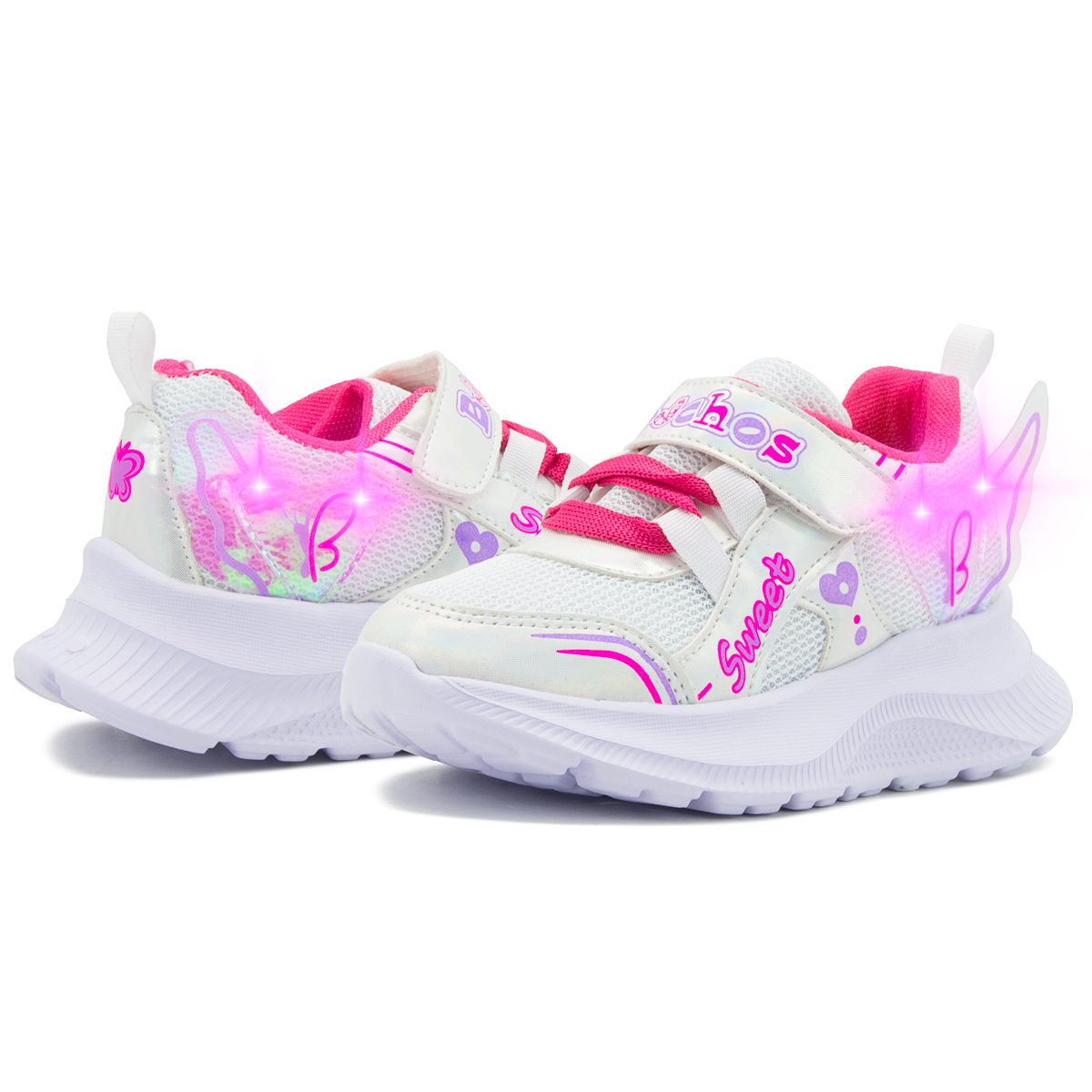 Tenis Niña Moda Luces Led De Impacto Alas Blanco/fiusha