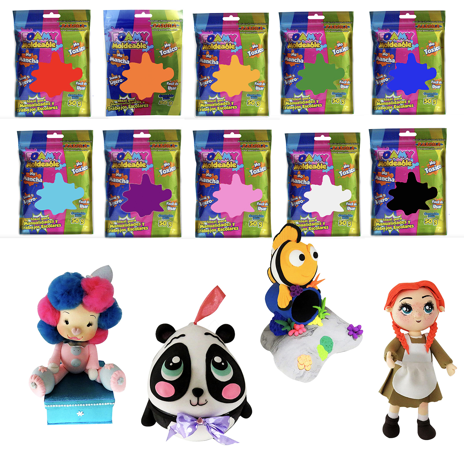 FOAMY MOLDEABLE BOLSA 50G VARIOS COLORES PARA MANUALIDAD, ESCOLAR Y PAPELERIA TIPO PLASTILINA