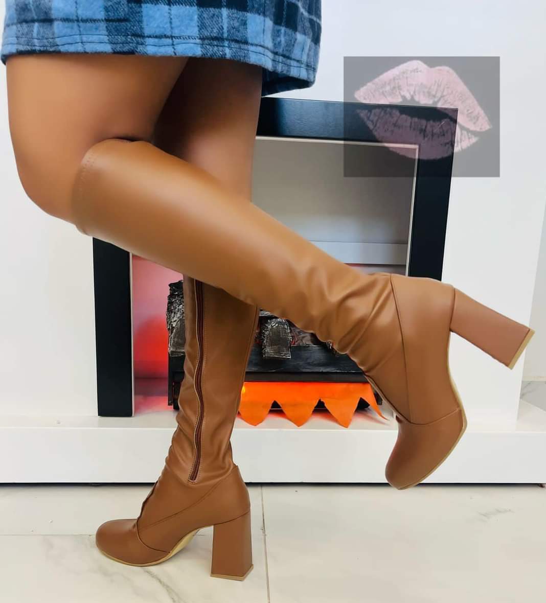 Botas Largas Piel Sintética Elástica Stretch Dama a la Rodilla Negras Para Invierno Tacón Alto 9cm