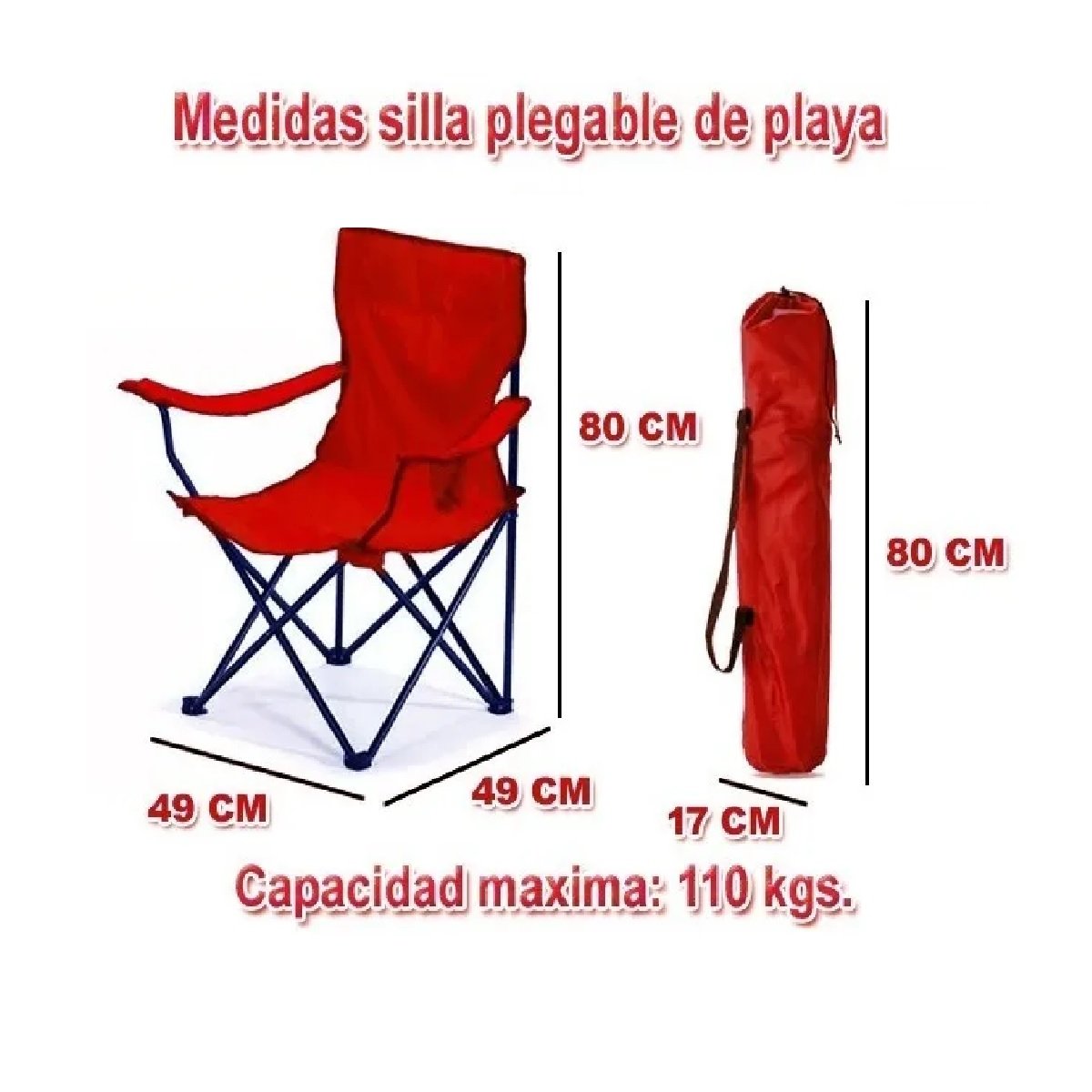 Sillas Plegables Playa Camping con Funda Y Portavaso Set 4 Rojo