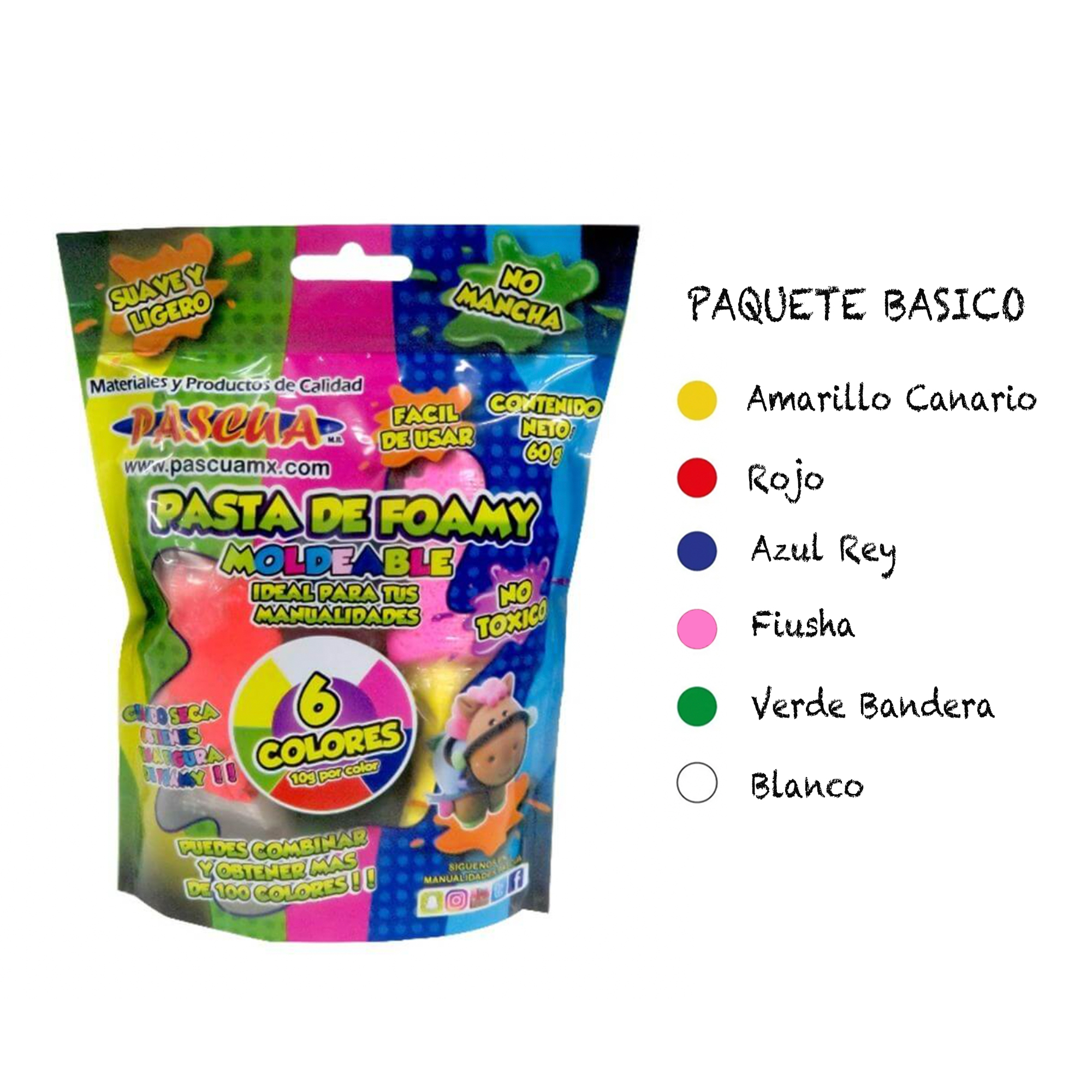 Pasta Foamy MOLDEABLE Paquete con 6 Colores Distintos (Neon)