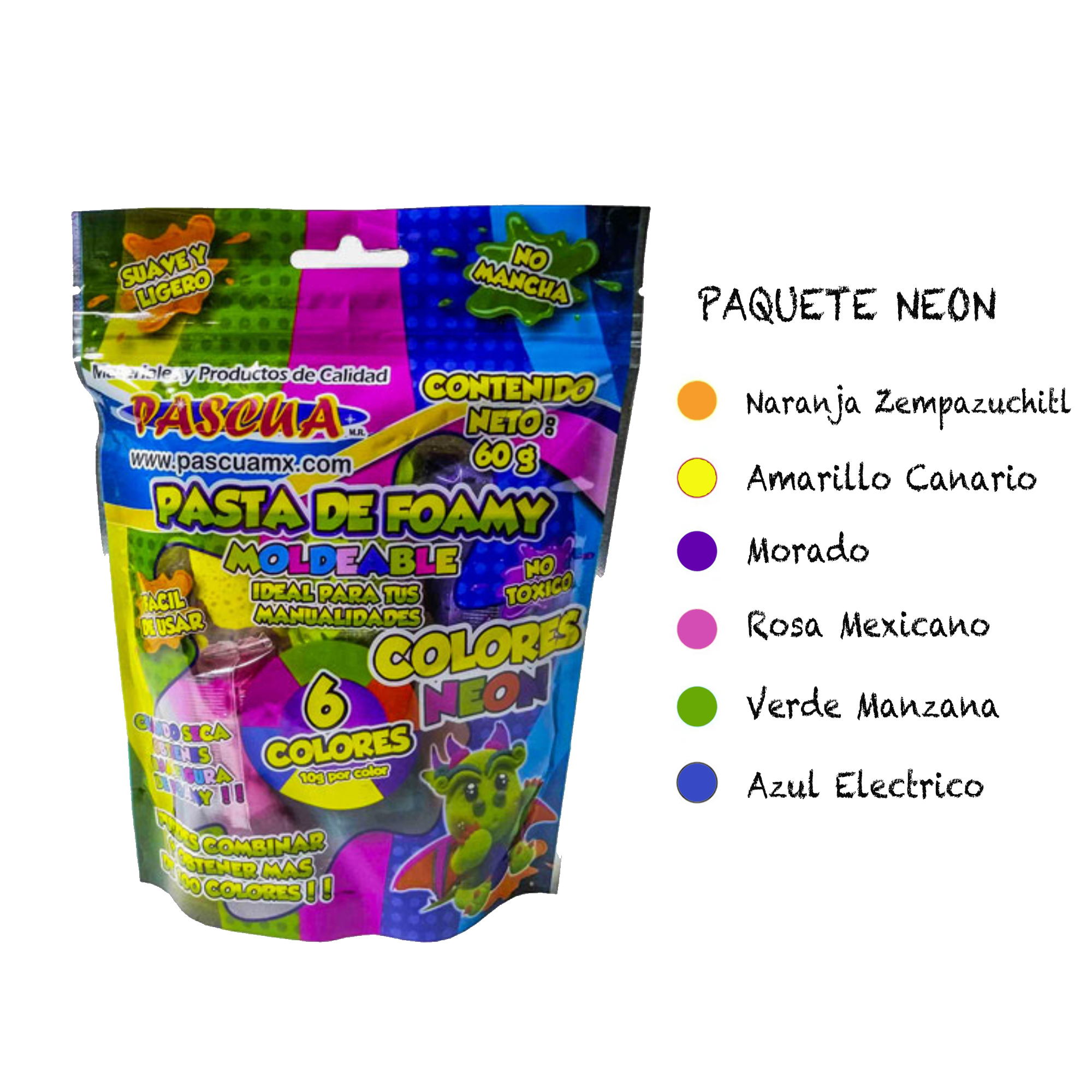 Pasta Foamy MOLDEABLE Paquete con 6 Colores Distintos (Neon)