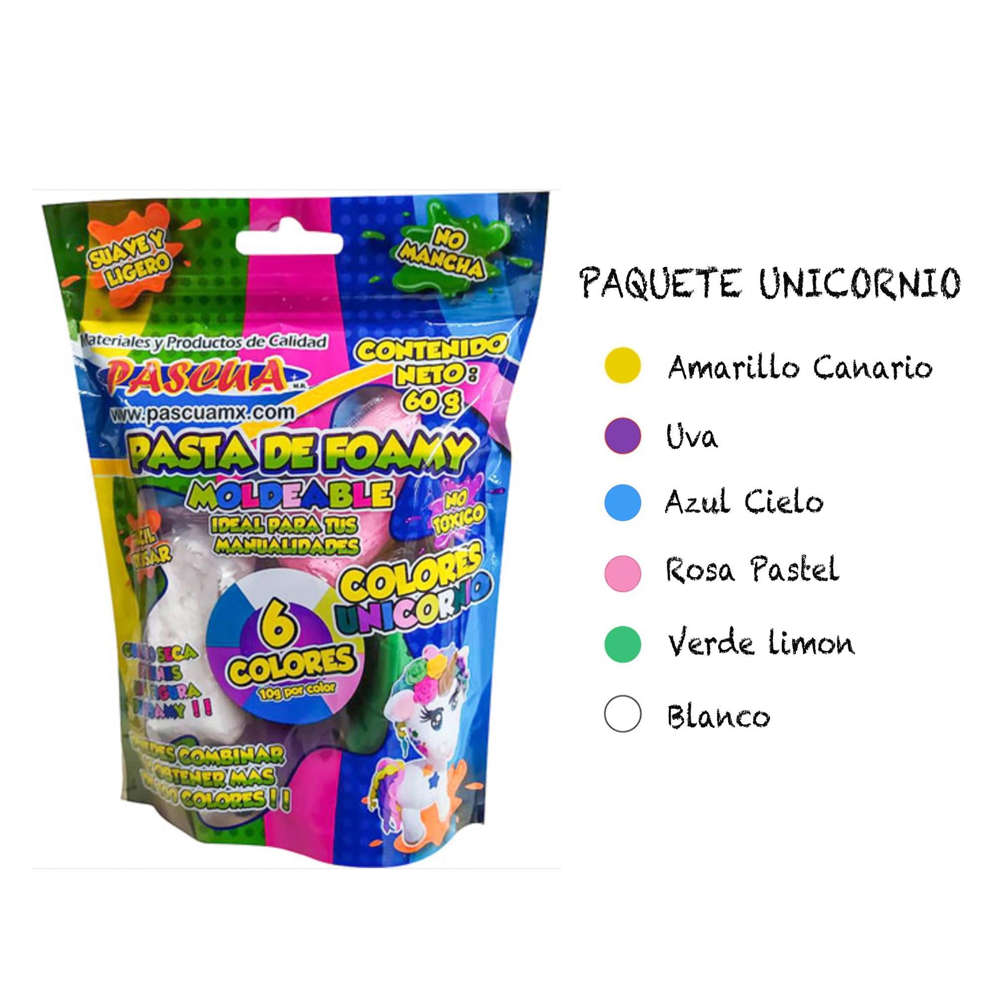 Pasta Foamy MOLDEABLE Paquete con 6 Colores Distintos (Neon)