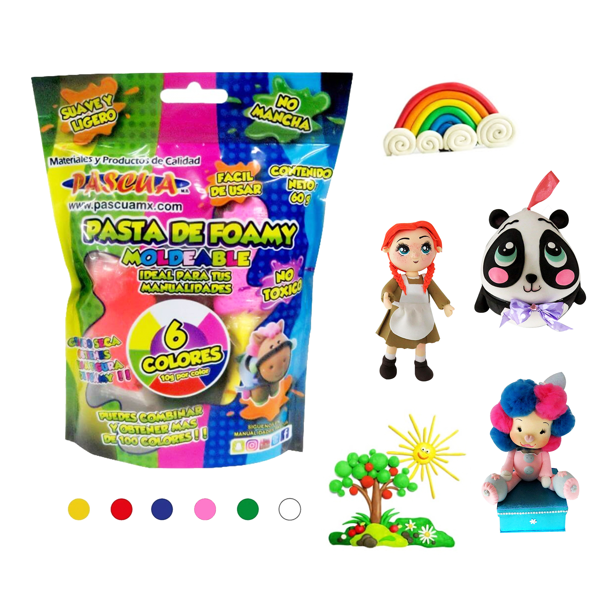 Pasta Foamy MOLDEABLE Paquete con 6 Colores Distintos (Neon)
