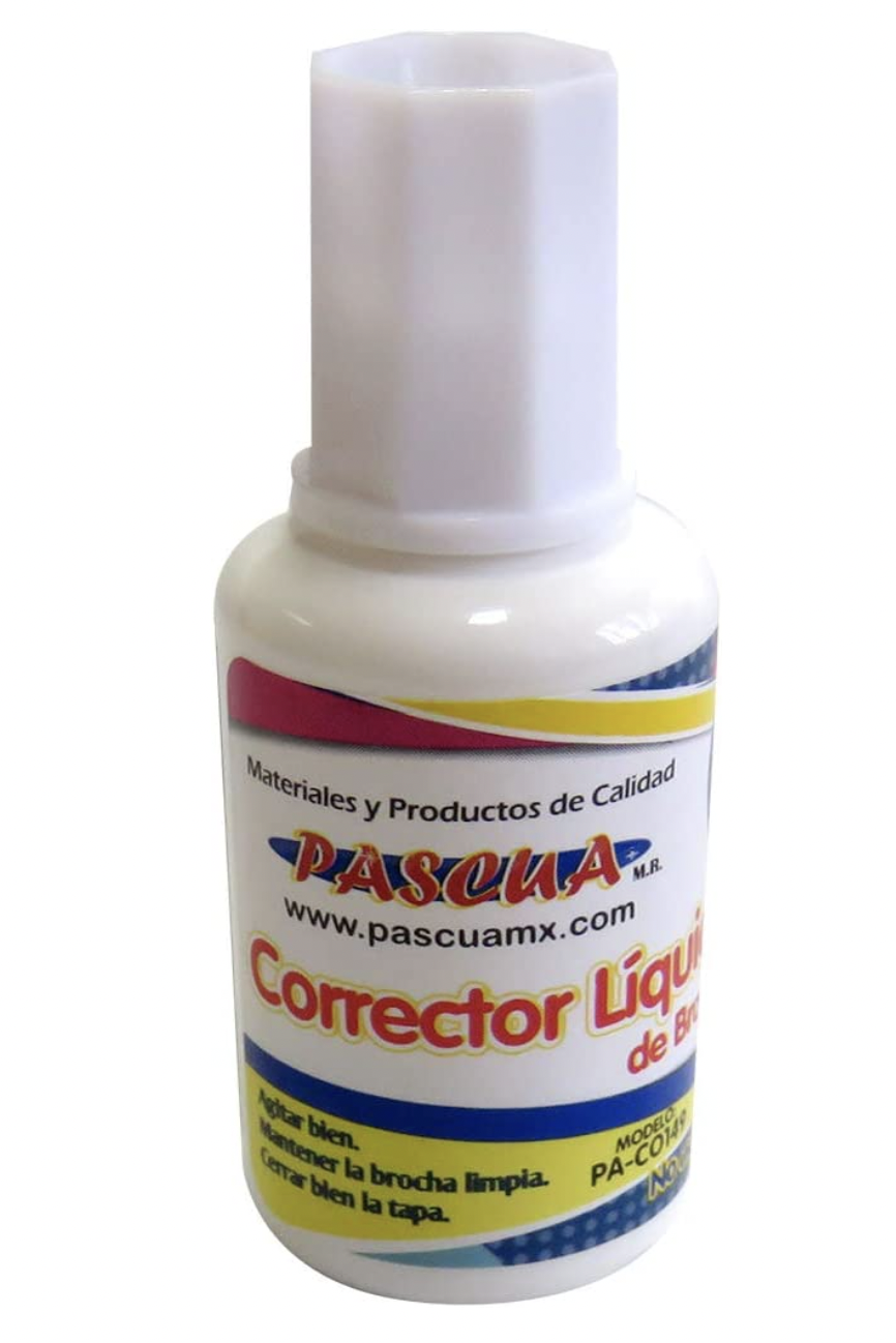 CORRECTOR LIQUIDO 20 ML FRASCO CON BROCHA SECADO RÁPIDO CAJA CON 12 PIEZAS