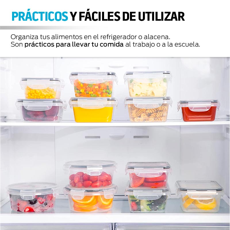 Contenedores para Alimentos Reutilizables Redlemon de Plástico Rígido 16 piezas con Tapa
