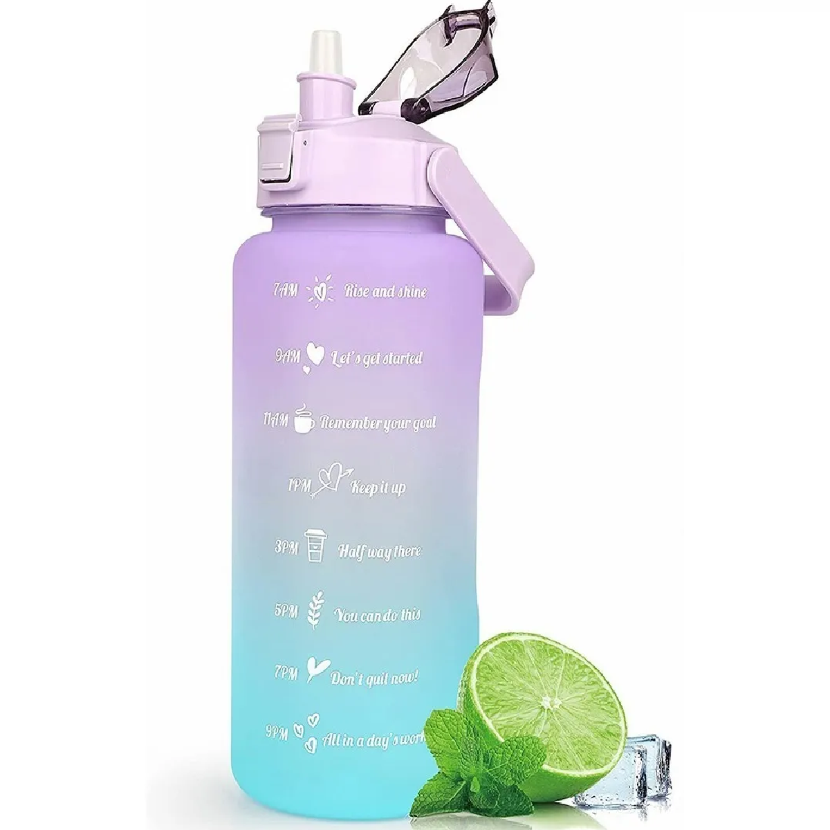 Botella De Agua Motivadora 2 Litros Con Marcador De Tiempo Violeta