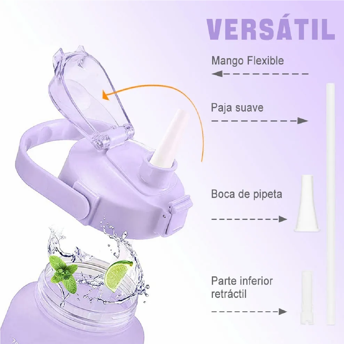 Botella De Agua Motivadora 2 Litros Con Marcador De Tiempo Violeta