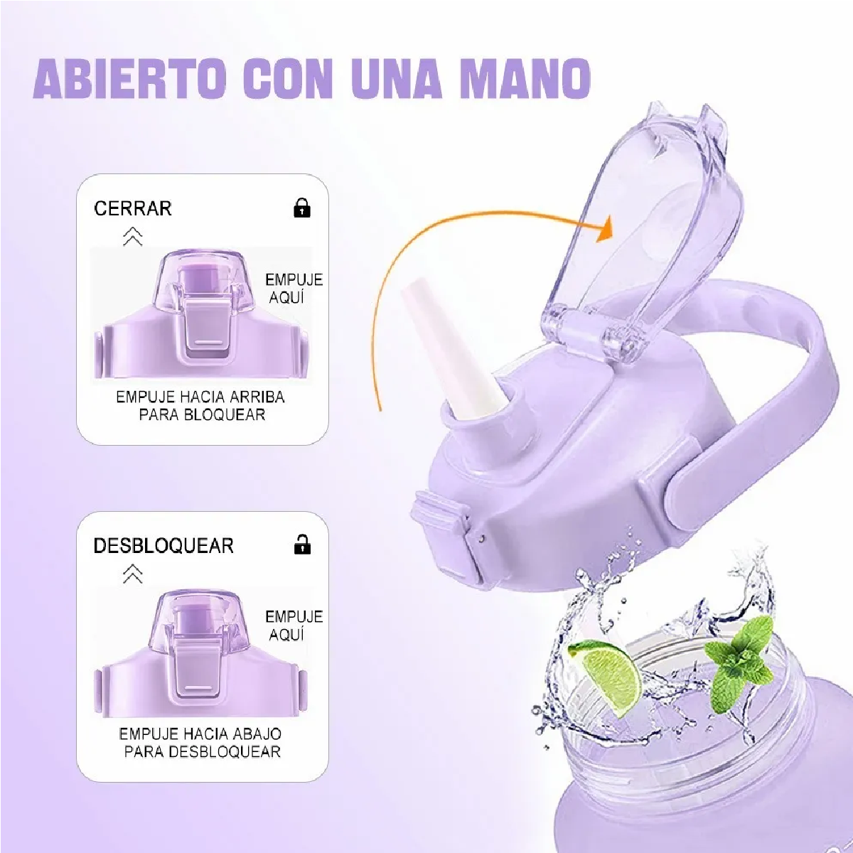 Botella De Agua Motivadora 2 Litros Con Marcador De Tiempo Violeta