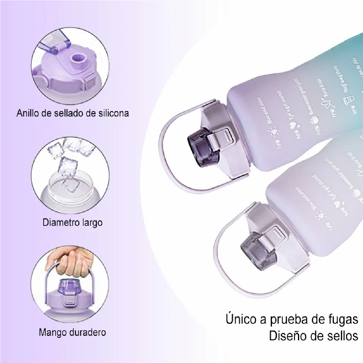 Botella De Agua Motivadora 2 Litros Con Marcador De Tiempo Violeta