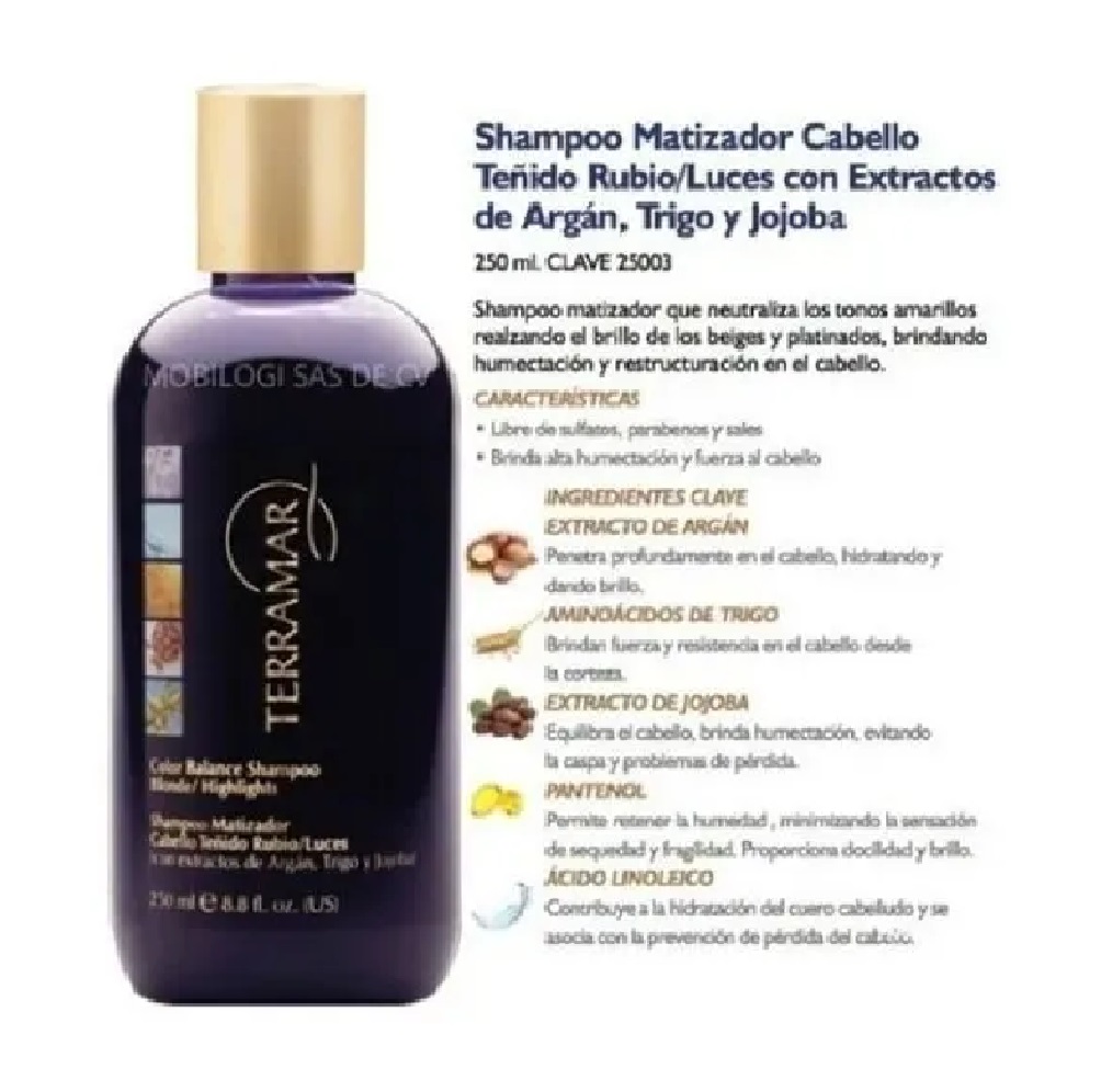 Shampoo Matizador Cabello Teñido Terramar 250 Ml