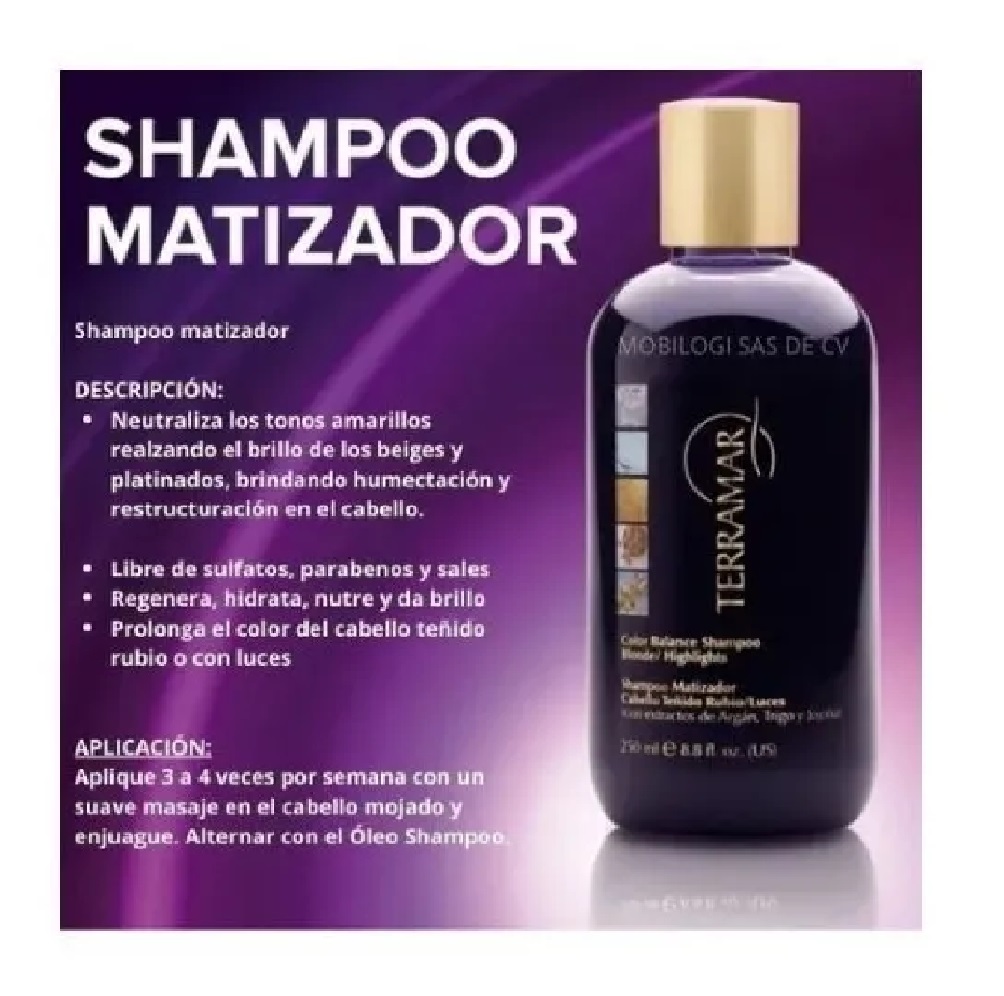 Shampoo Matizador Cabello Teñido Terramar 250 Ml
