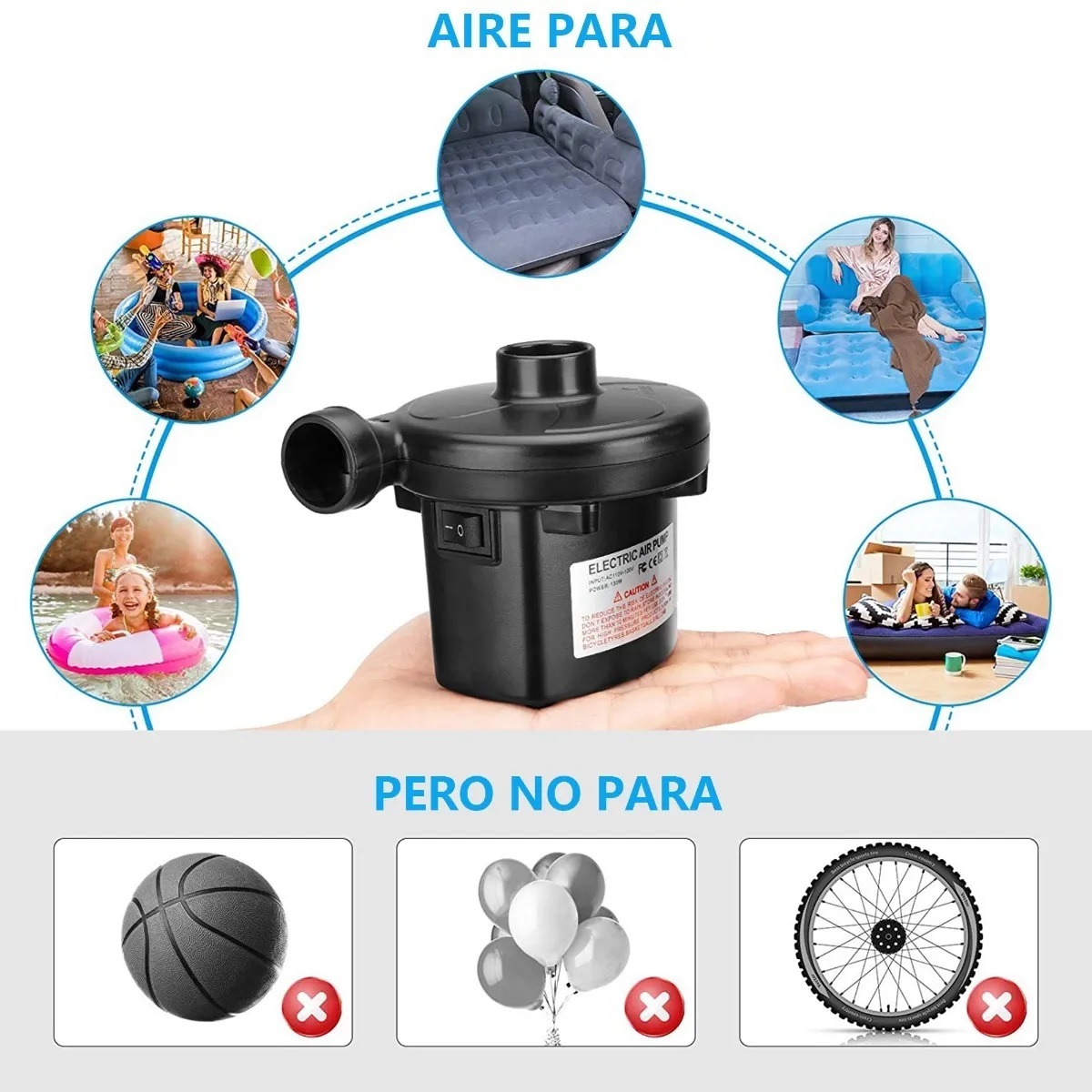 Inflador Eléctrico Para Colchones Y Piscinas Inflables Negro