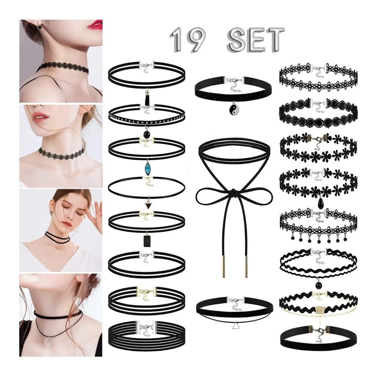 Set  Gargantilla Choker accesorios Collar Black