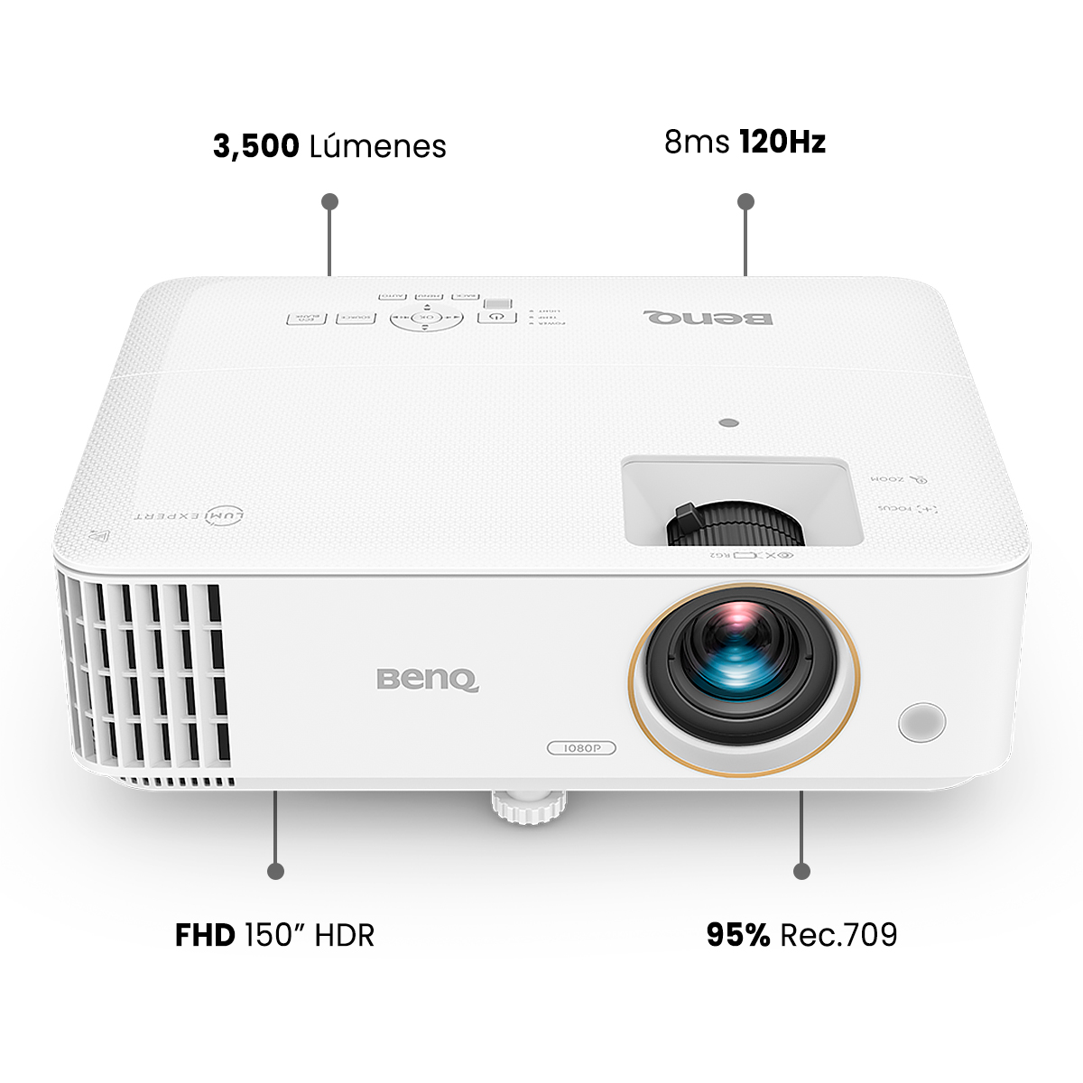 BenQ Proyector Full HD (1920x1080) Gamer (TH685i), 8ms Input Lag, Android TV, DLP, 3500 Lúmenes, Relación de Aspecto 16:9, HDMI, Bocina 5W, hasta 15,000 horas de lámpara, 1.07 millones de colores, 95% Rec.709.