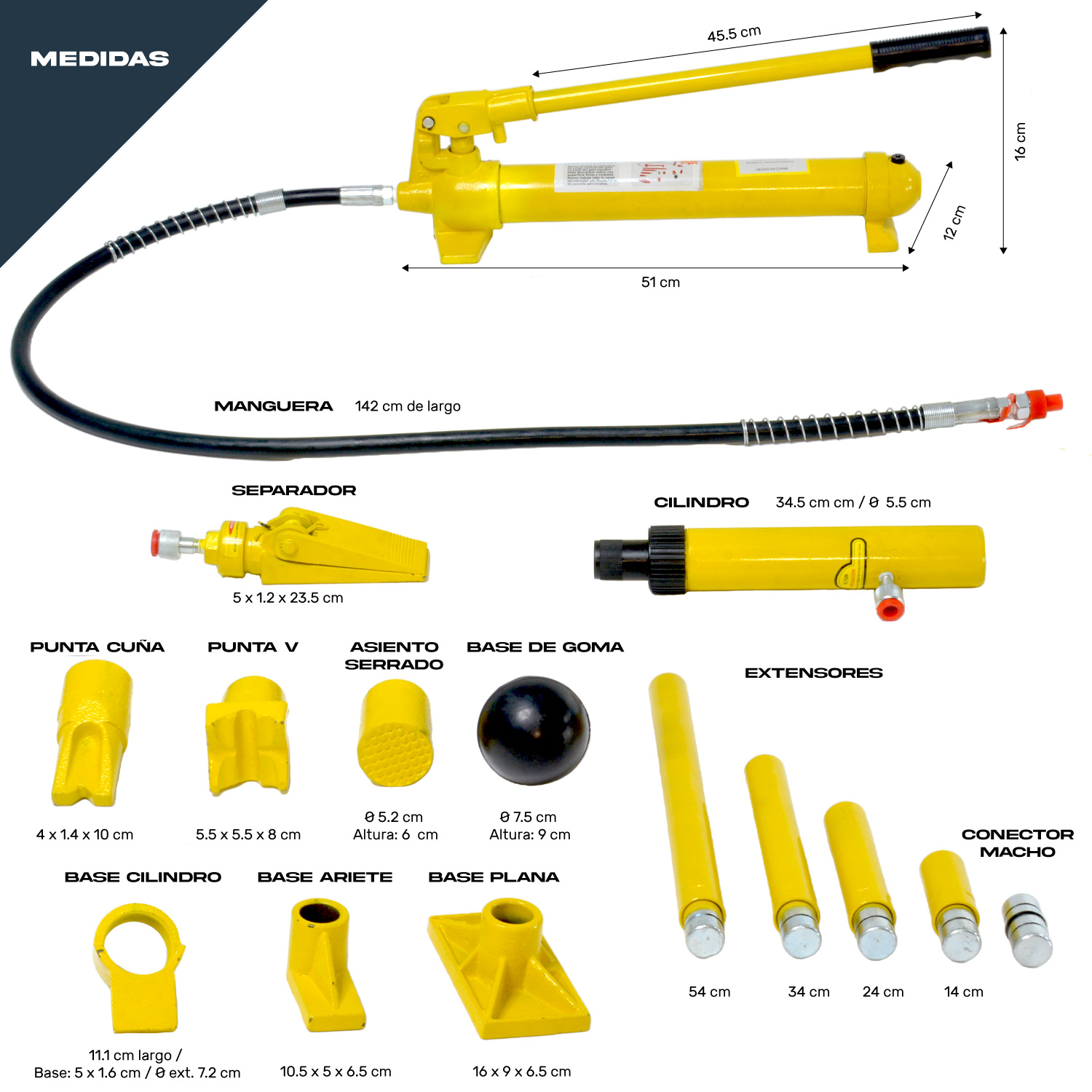Porto Power Hidraulico Automotriz 10ton 16 Piezas Estuche