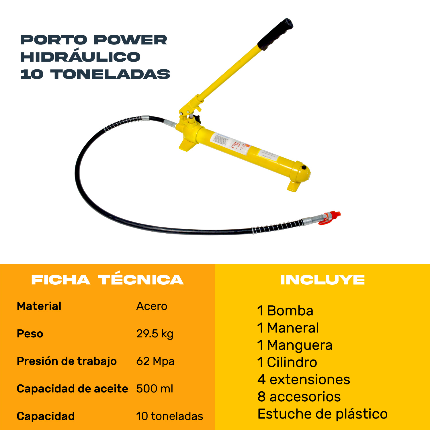 Porto Power Hidraulico Automotriz 10ton 16pz Estuche Ruedas
