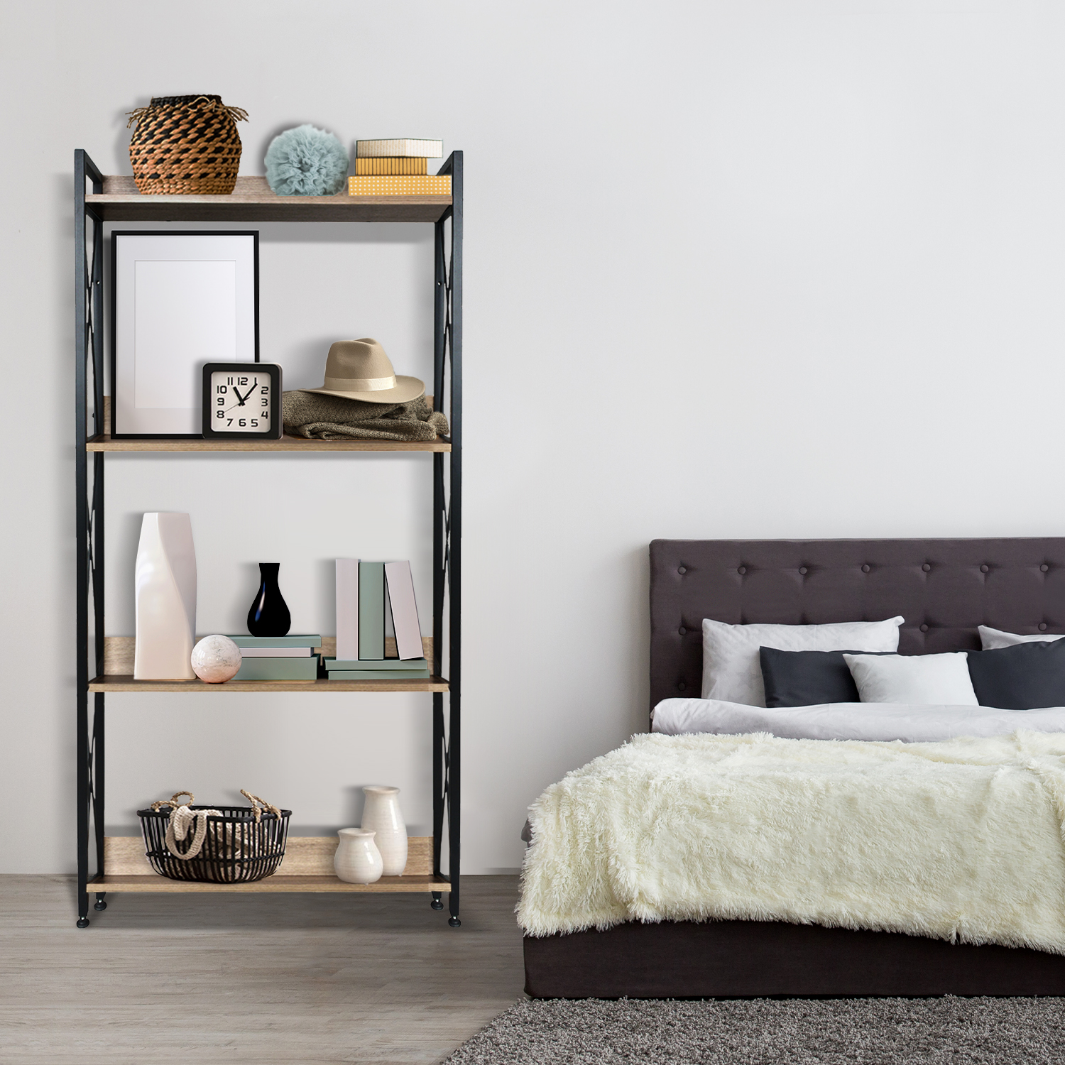 Librero Estante Minimalista Industrial 4 Niveles Multiusos