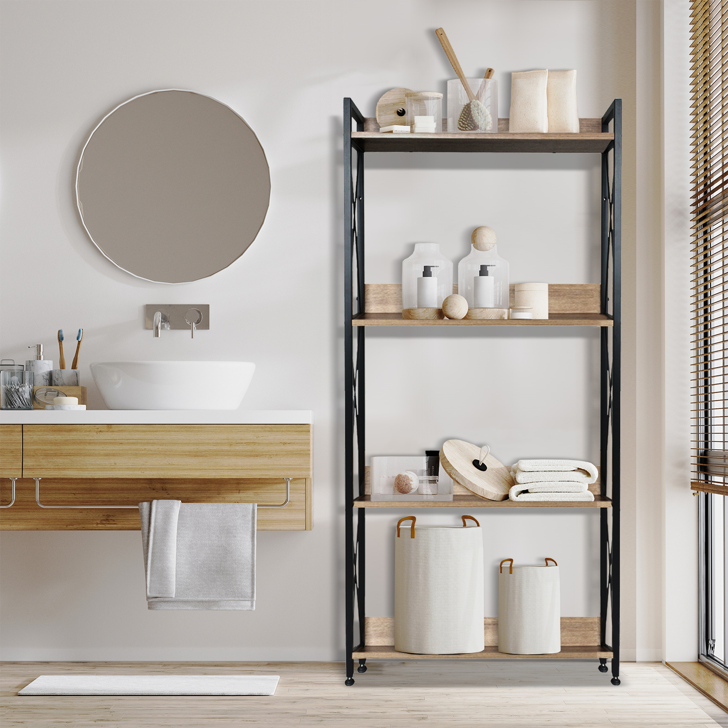 Librero Estante Minimalista Industrial 4 Niveles Multiusos