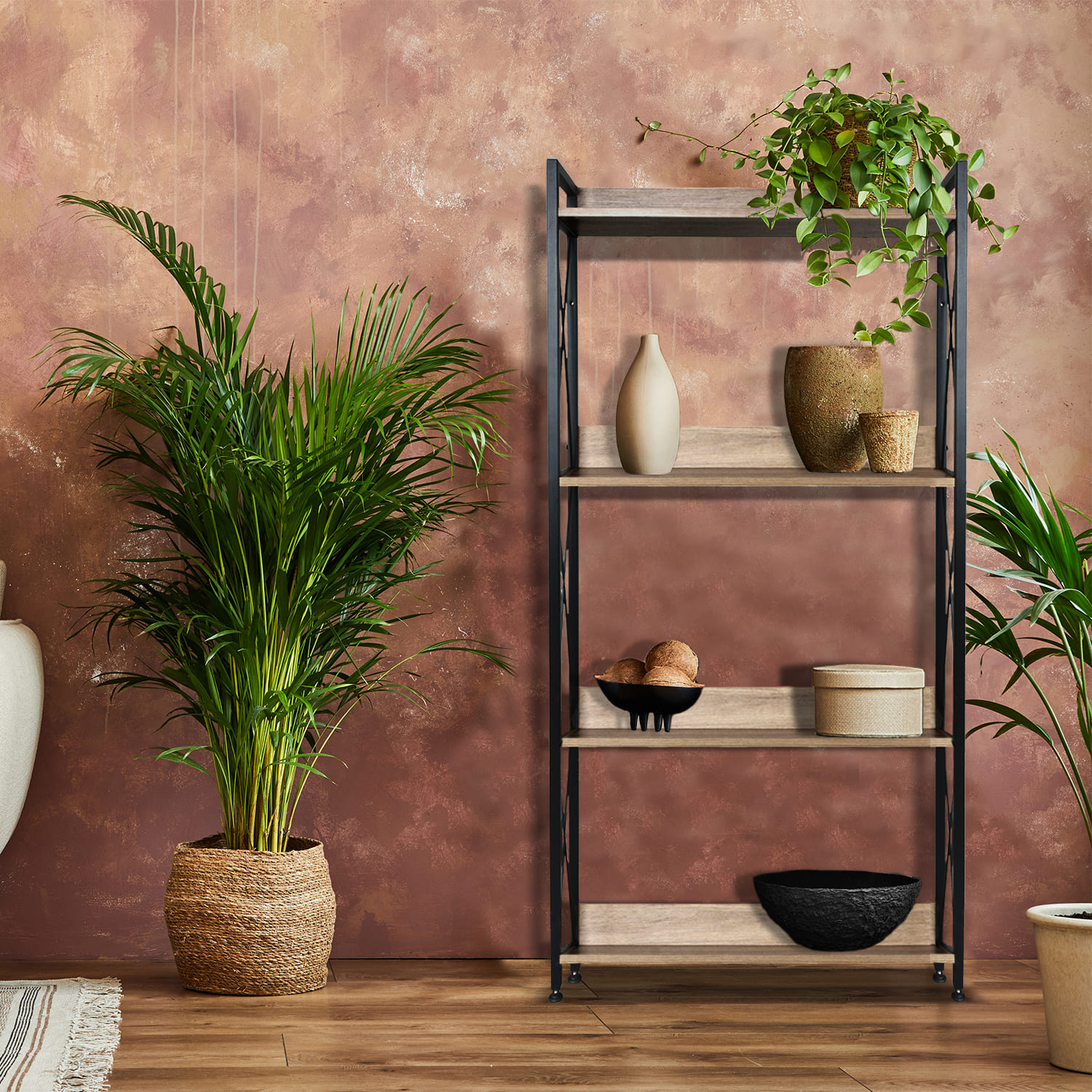 Librero Estante Minimalista Industrial 4 Niveles Multiusos