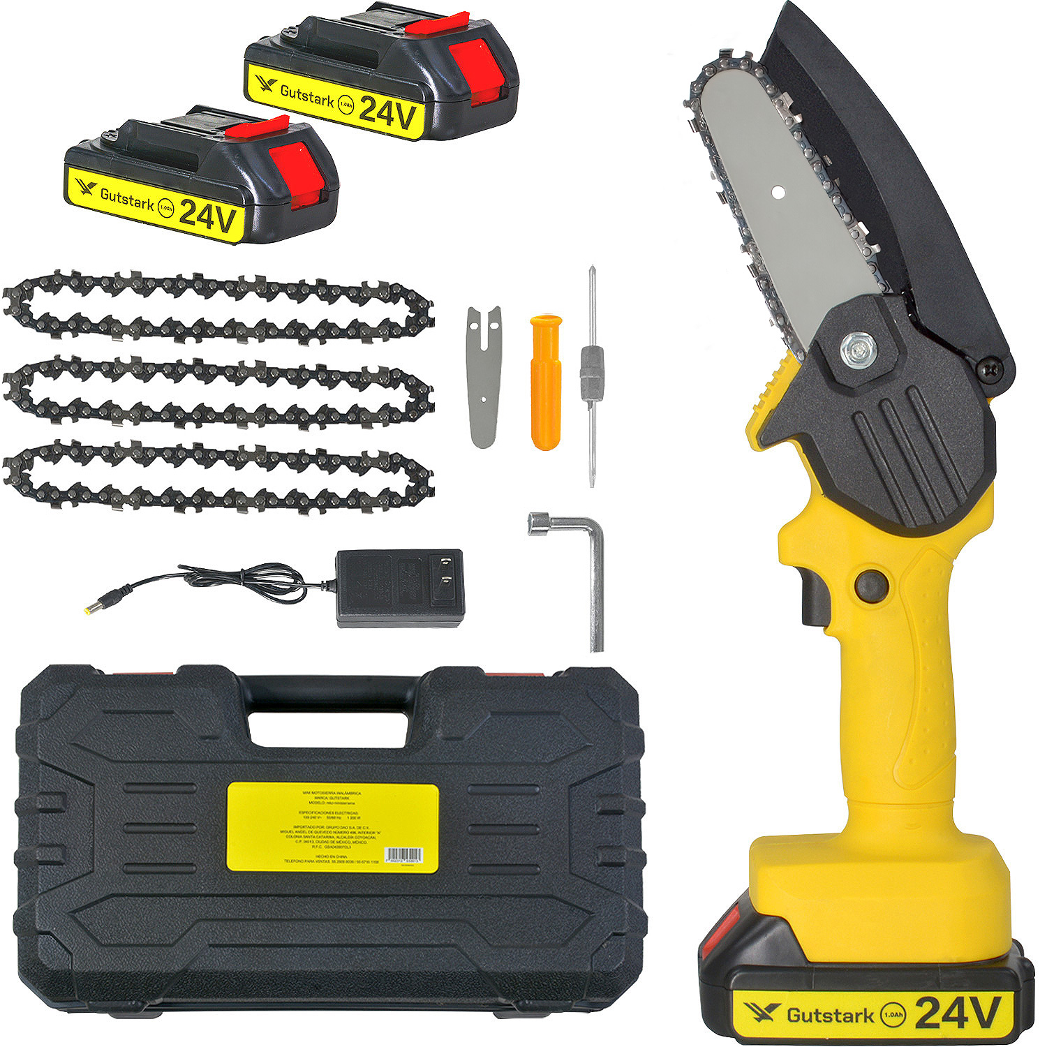 Mini Motosierra Portatil Inalambrica 2 Baterias 3 Cadenas