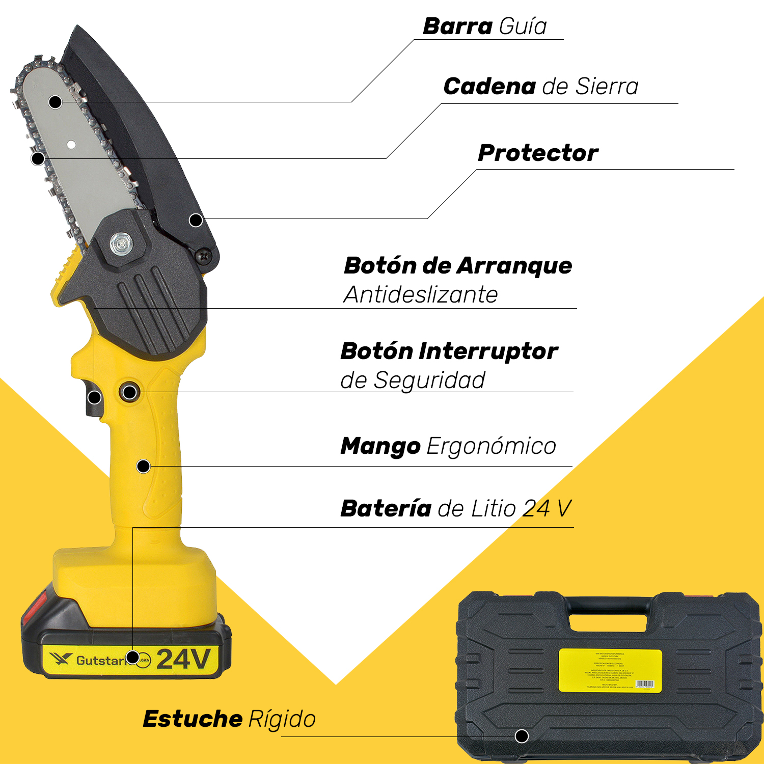 Mini Motosierra Portatil Inalambrica 2 Baterias 3 Cadenas